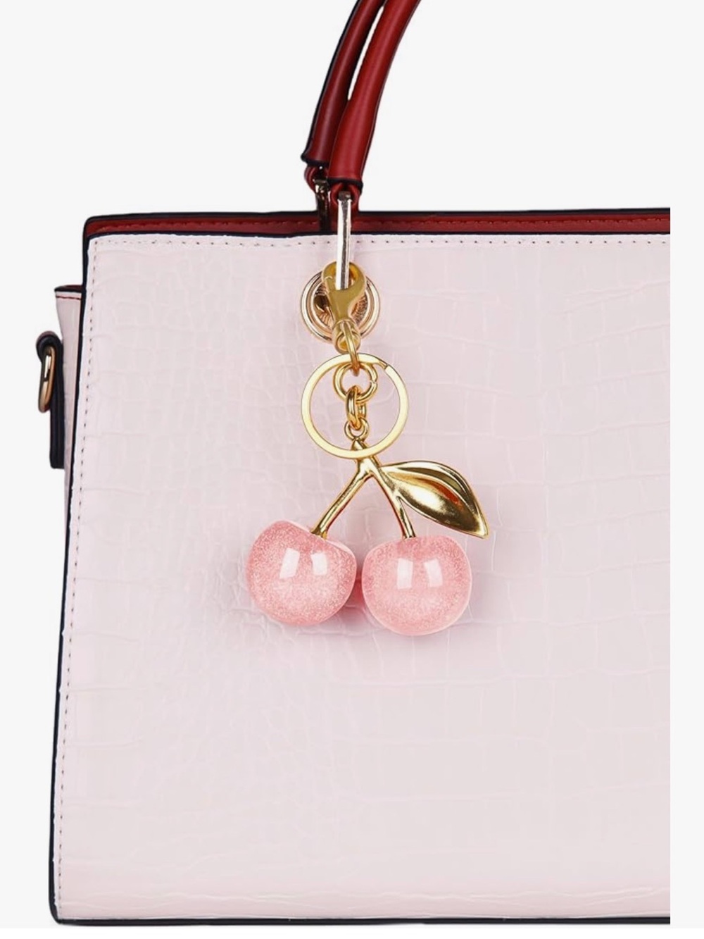 Gold Cherry Keychain/Purse Charm with Pink Resin Cherries - Picture 3 of 6
